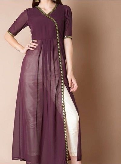 Long Kurta Designs, Plain Kurti Designs, Stylish Kurtis Design, Indian Kurti Designs, Designer Kurti Patterns, Simple Kurti Designs, Kurti Designs Latest, Long Kurti Designs, Salwar Kamiz