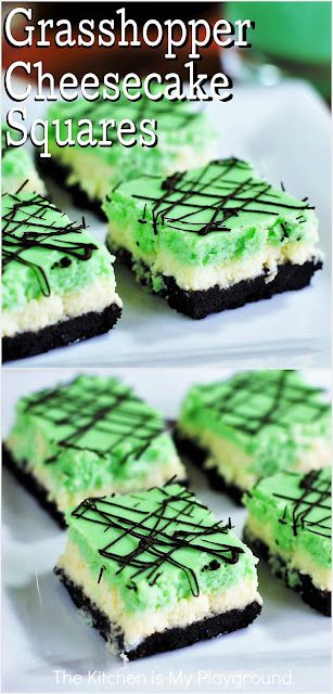 Grasshopper Cheesecake, Grasshopper Cocktail, Cannoli Desserts, Holiday Desert Recipes, Layered Cheesecake, Cheesecake Squares, Cheesecake Bar Recipes, St Patricks Day Food, Creamy Desserts