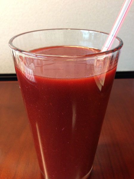 Homemade Spicy V8 Juice Recipe 6 carrots 1 very small beet 8 Roma tomatoes (you want a firm tomato for juicing) 1 red bell pepper 3 huge handfuls of spinach 3 stalks celery 1 clove garlic 4 small or 2 large lemons 1-2 tablespoons prepared horseradish (not creamed) 1/4 to 1/2 tsp salt 1/4 to 1/2 tsp cayenne pepper Spicy V8 Juice Recipe, V8 Juice Recipe, Homemade V8 Juice, Tomato Juice Recipes, Red Juice Recipe, V8 Juice, Juice Smoothies Recipes, Homemade Juice, Prepared Horseradish