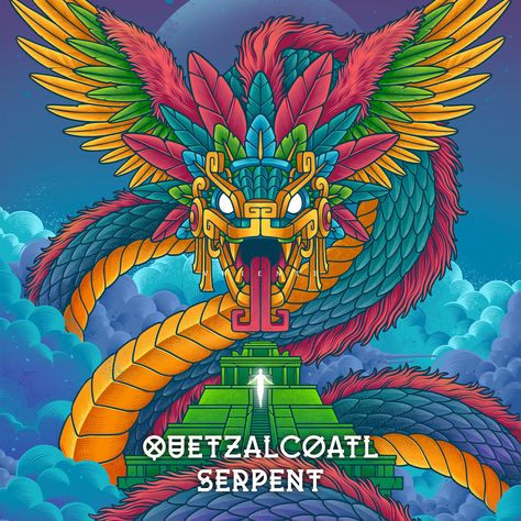 Quetzalcoatl Symbol, Alebrije Illustration, Aztec Quetzalcoatl Art, Quetzalcoatl Art, Aztec Serpent, Ghost Raider, Aztec Temple, Mexican Culture Art, Assassins Creed Art