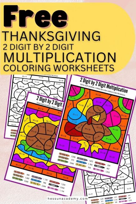 Thanksgiving Multiplication Worksheets, Thanksgiving Division, Thanksgiving Multiplication, Two Digit Multiplication, 2 Digit Multiplication, Double Digit Multiplication, Multiplication Color By Number, Multi Digit Multiplication, Letter A Coloring Pages