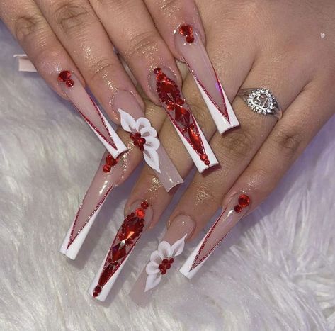 Rose Gold Nails Acrylic, Ongles Bling Bling, Quinceanera Nails, Gold Acrylic Nails, Red Acrylic Nails, Long Acrylic Nail Designs, Nails Design With Rhinestones, Cute Acrylic Nail Designs, Long Acrylic Nails Coffin