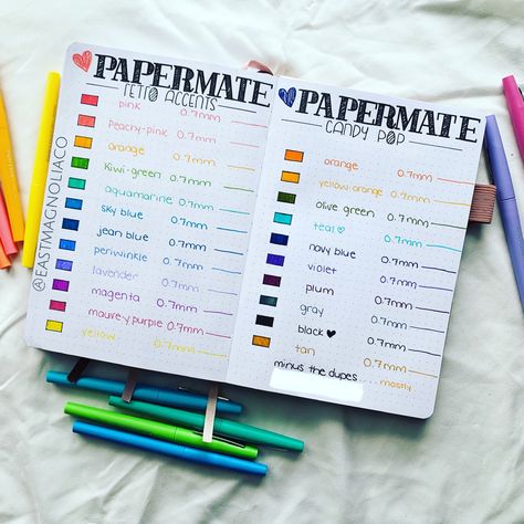 Bujo Papermate Flair Candy Pop and Retro Flair Swatch Spread Pen Swatches, Clever Fox Planner, Papermate Flair Pens, Brain Parts, Paper Mate Flair, Flair Pens, Candy Pop, Paper Mate, Bujo Inspiration