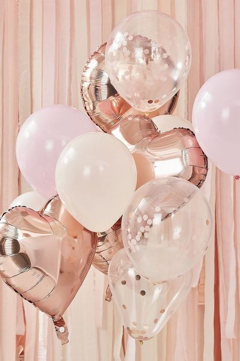 Balloon Bundle, Blush Balloons, Ginger Ray, Rose Gold Confetti, Rose Gold Balloons, Rose Gold Heart, Well Lights, Gold Confetti, Pink Balloons