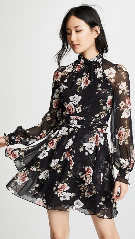 Nicholas High Neck Mini Dress | SHOPBOP Floral Mini Dress Outfit, Floral Mini Dress Summer, Black Dress Outfit Casual, Summer Dre, Summer Long Sleeve, High Neck Mini Dress, Mini Dress Outfits, Floral Dress Casual, Floral Dresses Long