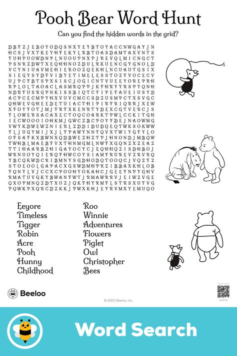 Advanced winnie-the-pooh-themed word search for kids ages 8 and up Word Search For Kids, Crafts And Activities For Kids, Hidden Words, Word Puzzles, Printable Crafts, Pooh Bear, Activity Sheets, Printable Activities, Worksheets For Kids