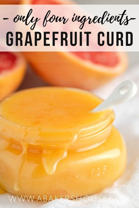 Grapefruit curd combines tart with sweet to create a bright and fresh citrus fruit curd. Fresh grapefruit, sugar, butter and eggs are the only four ingredients you need to make this winter citrus recipe. #grapefruit #fruitcurd #curd #recipe #citrus #sauce Grapefruit Curd, Vegan Lemon Curd, Fruit Curd, Citrus Recipes, Curd Recipe, Baked Fruit, Jelly Recipes, Fruit Tart, Jam Recipes