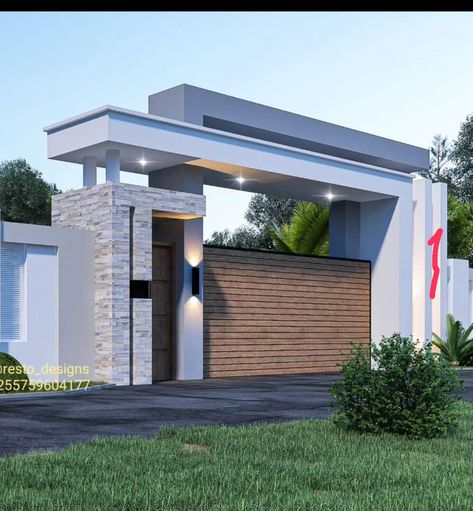 Gate House Design Modern, Durawall Front Designs, House Entrance Wall Design, Front Gate Landscaping, Wall Fence Design Modern, Main Gate Wall Design, Modern Fences And Gates, Gatehouse Design, Gate Design Modern Entrance