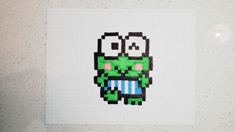 Pixel Keroppi, Kerropi Pixel Art, Kerropi Perler Beads, How To Draw Keroppi, Keroppi Grid Art, Cute Frog Pixel Art, Keroppi Cross Stitch, Frog Drawing, Easy Pixel Art