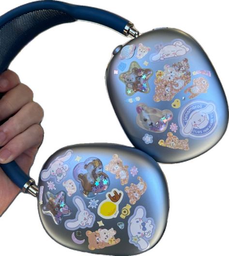 Blue airpod max headphones decorated with cute sanrio Cinnamoroll and rilakuma stickers Cinamoroll Stickers, Coquette Things, Max Headphones, Airpod Max, Cute Sanrio, Sanrio Cinnamoroll, Headphones, Birthday, Blue