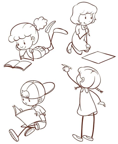 A simple sketch of students reading and ... | Free Vector #Freepik #freevector #drawing-book #pencil-art #homework #pencil-drawing Simple Sketch, Student Drawing, Reading And Writing, Do Homework, Medical Illustration, Sketches Easy, Student Reading, Kids Writing, Iconic Photos