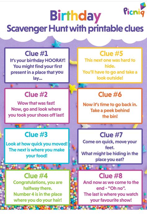 Birthday Gifts For Boys 8-10, 8 Year Birthday Party Games, 10th Birthday Party Activities, Perfect 10 Birthday Party Theme, 10th Birthday Party Ideas For Boys, Birthday Scavenger Hunt Kids, 7 Year Birthday, 8th Birthday Party Ideas, Fun Birthday Activities