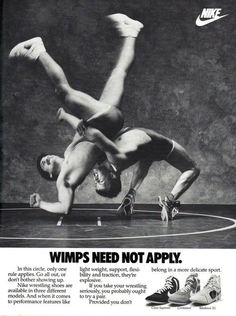 Classic Nike wrestling shoes ad. In this circle, only one rule applies. Go all out or don't bother showing up. Nike Wrestling Shoes, Catch Wrestling, Olympic Wrestling, Wrestling Quotes, Wrestling Posters, Learn Pinterest, Wrestling Mom, Wrestling Shoes, Anatomy Poses