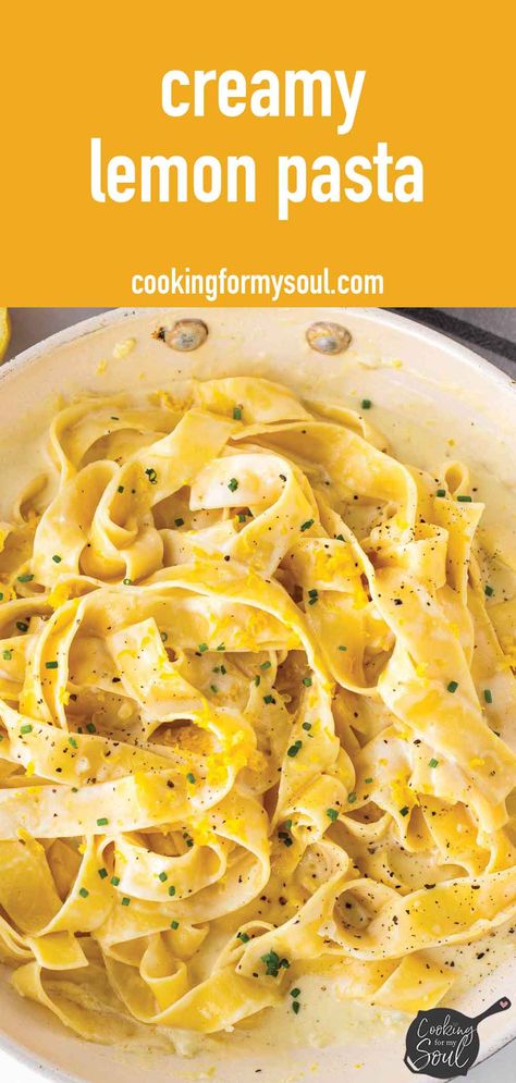 Creamy Lemon Pasta Lemon Thyme Pasta, Lemon Pasta With Chicken, Creamy Lemon Pasta Recipes, Limoncello Pasta, Pappardelle Recipe, Creamy Lemon Pasta, Lemon Pasta Recipes, Cheesy Pasta Recipes, Summer Pasta Recipes