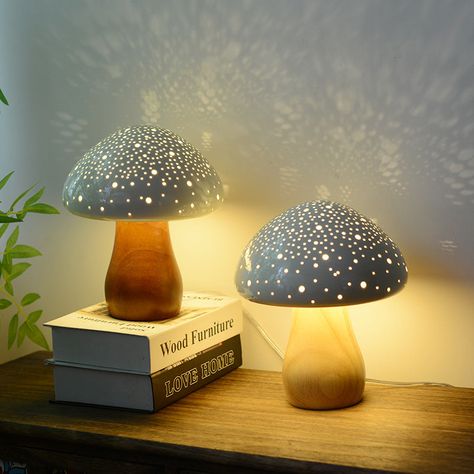 Mushroom table lamp, simple modern eye protection night light, solid wood bedroom, living room, study, bedside atmosphere table lampProduct Details-Name: Ceramic Mushroom Table Lamp-Material: Log + Ceramic-Size: 20*19cm-Color: Log, Walnut-Light source: G9*1 three-color light changer-Switch: Button-Power supply: USB cable-Package: 1/pieceRecommended purchase Rattan Pleated Table Lamp Solid Wood Mushroom Lamp Mushroom Light Fixture, Nature Themed Lamp, Ceramic Mushroom Lamp, Table Lamp Ceramic, Mushroom Night Light, Earthy Lamp, Mushroom Ceramics Ideas, Mushroom Living Room, Autumn Lamp