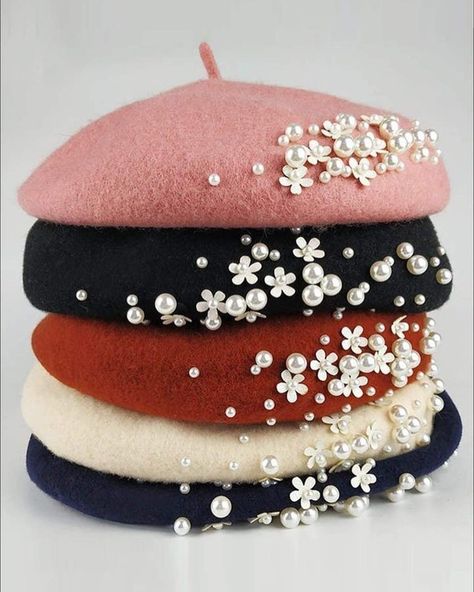 Cute Beret, Fulfillment Center, Pearl Embellishment, Crochet Patterns Free Beginner, Women Hats Fashion, Gloves Pattern, Wool Beret, Hand Gloves, Wool Berets