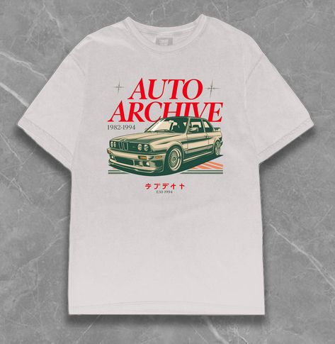 This Classic Auto Archive T-Shirt features a striking design from the 1982-1994 era. Perfect for vintage car enthusiasts, this E30 1994 car graphic tee is a must-have for anyone passionate about retro automotive styles. Available in both premium quality Comfort Colors 1717 and the more affordable yet high-quality Gildan 5000. Enjoy fast and reliable shipping. Choose your favorite and show off your love for classic cars! Product Features: Fabrication: Medium fabric (6.1 oz/yd² (206.8 g/m. Garment Vintage Car Shirt, Vintage Car Graphic, Vintage Bmw, The Perfect Boyfriend, Graphic Shirt Design, E30 M3, Bmw E30 M3, Car Apparel, Cars Tees