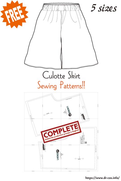 This is the pattern of Culotte Skirt. inch size(letter size) Children's-4,8,10/Ladies'-F/Men's-F cm size(A4 size) Children's-100,120,140/Ladies'-F/Men's-F Added the number of fabric meters required for each size ❤️The production process is now uploaded to the site. Divided Skirt, Plus Size Patterns, Skirt Patterns Sewing, Sewing Skirts, Textiles Fashion, Free Sewing, Sewing Patterns Free, Winter Collection, Sewing Tutorials