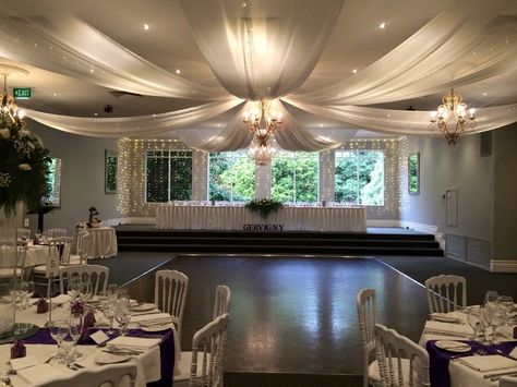 Our beautiful ceiling draping and fairy light back drop at Tatra Receptions. Starburst Ceiling Draping, Low Ceiling Venue Ideas, Low Ceiling Wedding Reception, Tatra Receptions, Ceiling Inspiration, Backdrop Inspiration, Ceiling Drapery, Wedding Drapery, Wedding Draping