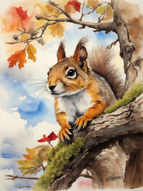 Squirrel Painting, Squirrel Illustration, Genos Wallpaper, Woodland Animal Art, Squirrel Art, Animal Illustration Art, Diy Watercolor Painting, A Squirrel, Geometric Art Prints