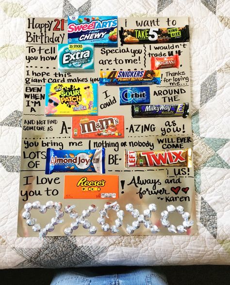 Boyfriend birthday gift, giant card, candy poster 🍬🍭🍫 Crafts For Boyfriend, Candy Birthday Cards, Diy Crafts For Boyfriend, Candy Card, Candy Bar Posters, Birthday Present For Boyfriend, Candy Poster, Giant Card, Best Boyfriend Gifts