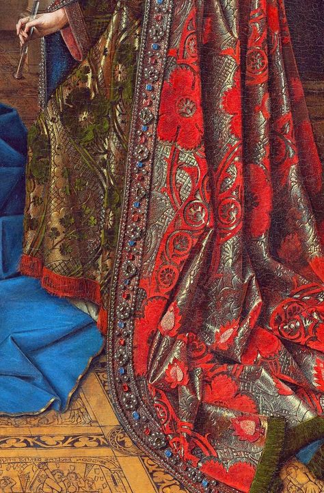 Art of Dressing...Fabric details in ART... Van Eyck, The Annunciation, Jan Van Eyck, Hieronymus Bosch, Art Ancien, Clothing Details, Caravaggio, Classical Art, Historical Costume