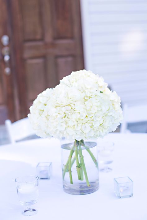 Hydrangea Centerpiece Wedding, White Hydrangea Centerpieces, White Hydrangea Wedding, Cheap Wedding Table Centerpieces, Expensive Flowers, Hydrangea Wedding, Rustic Wedding Decorations, Hydrangea Centerpiece, Simple Wedding Centerpieces