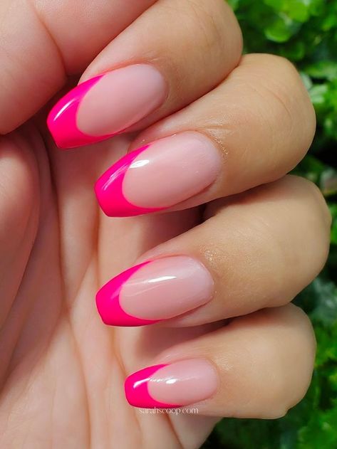 35+ Hot Pink Tip Nail Designs Pink Tip Nail Designs, Hot Pink Nails With Design, Pink Nails With Design, Black Toe Nails, Tip Nail Designs, Pink Tip Nails, Nails With Design, Hot Pink Nails, Pink Aura