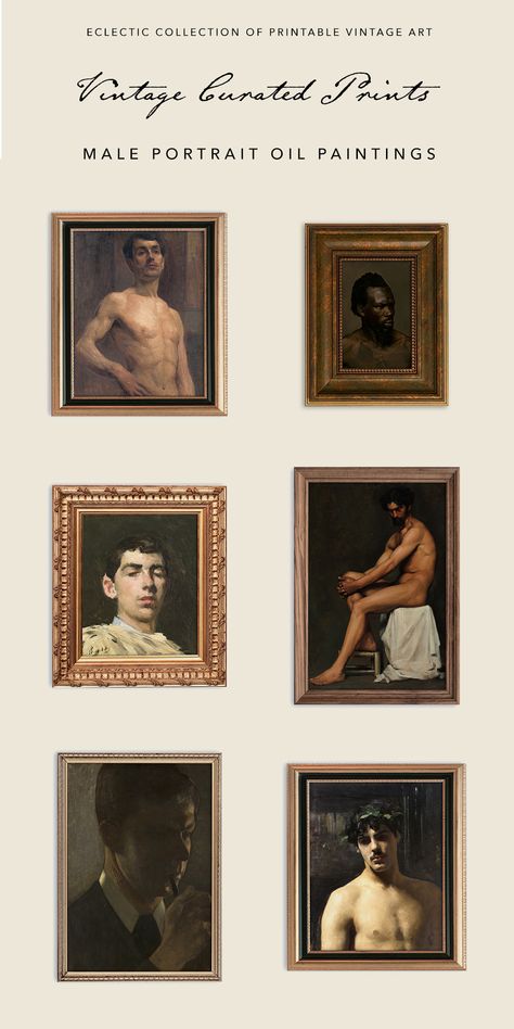 Eclectic collection of printable vintage art, Antique Downloadable Art Print, Nude Man Oil Painting, Vintage Portrait of Man Digital Downloads, Moody Gallery Wall Decor Nude Male Art Gallery Wall, Moody Gallery Wall, Man Oil Painting, Modern Country Decor, Printable Vintage Art, Eclectic Gallery Wall, Moody Art, People Portrait, Vintage Portrait