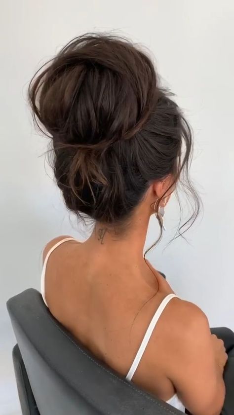 HIGH BUN TUTORIAL [Video] | Hair bun tutorial, High hair, Ball hairstyles Updos With Hair Pieces, High Hairstyles Bun, High Wedding Bun Hairstyles, Glamorous Hair Styles, High Textured Bun, Medium Hair High Bun, Wedding Hairstyle High Bun, Chignon Bun Wedding, High Up Do Wedding Hair