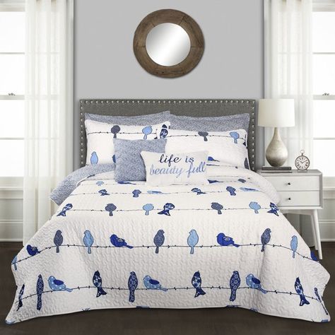 Rowley Birds 7-Piece Full/Queen Quilt Set, Navy Bohemian Style Quilts, Birds Quilt, Themed Quilts, Bird Quilts, Whimsical Birds, Dec Pillows, King Quilt Sets, Appliqué Quilts, Room Bedding