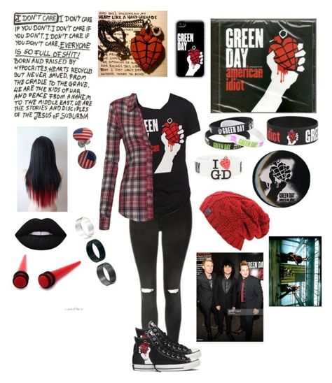 "American Idiot- Green Day" by skatergurl58 ❤ liked on Polyvore featuring Topshop, Converse, Lime Crime, Chicnova Fashion and ASOS Green Day Concert Outfit Ideas, Green Day Outfit, Green Day Shirt Outfit, Green Day Concert Outfit, Green Day Bracelet, Green Day Necklace, Green Day Tee Shirts, Scene 2000s, Concert Outfit Rock