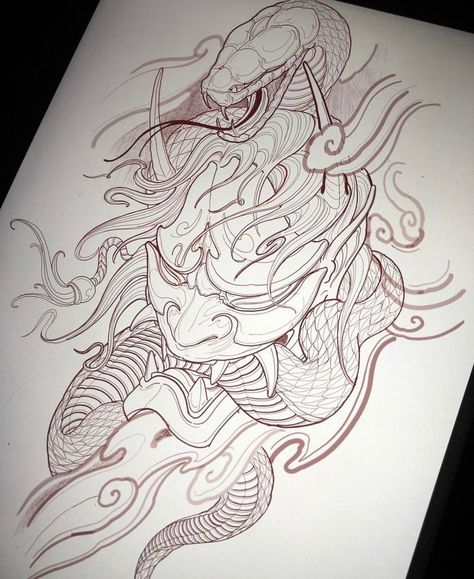 Neo Traditional Snake Tattoo, Neo Traditional Snake, Hannya Maske, Black And Gray Tattoos, Traditional Snake, Traditional Snake Tattoo, Japanese Snake Tattoo, Tattoo Snake, Snake Black