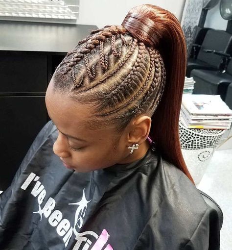 50 Jaw-Dropping Braided Hairstyles to Try in 2020 - Hair Adviser Ponytail Updo, Weave Ponytail, Feed In Braids Hairstyles, Braided Cornrow Hairstyles, Braided Ponytail Hairstyles, Girl Braids, Feed In Braid, Hair Done, Girls Braids