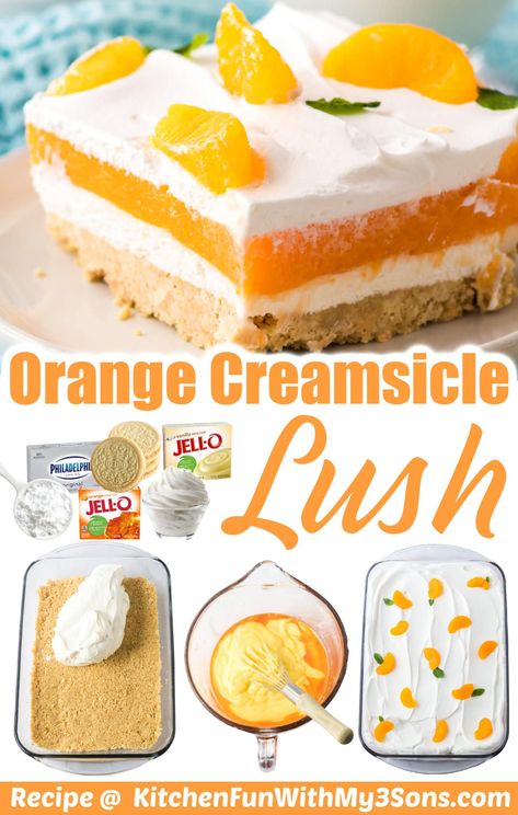 Jello Treats, Orange Recipes Dessert, Lush Dessert, Lush Recipes, Orange Dessert, Golden Oreo, Orange Baking, Peach Dessert Recipes, Bread Puddings