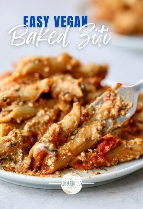 Looking for a baked ziti Recipe without meat? Make this simple vegan baked ziti recipe using tofu ricotta! For a gluten-free baked ziti, simply use gluten free pasta! Click through for the full recipe! Vegan Baked Ziti Recipe, Vegan Baked Ziti, Recipes Using Tofu, Quick Vegan Dinner Recipes, Family Running, Meals Without Meat, Easy Baked Ziti, Tofu Ricotta, Vegan Pasta Dish