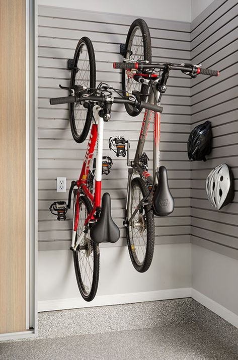 Garage Cabinets Organization, Bicycle Storage Garage, Bike Wall Storage, Bike Storage Room, Custom Garage Cabinets, Vertical Bike Storage, Cabinets Garage, Bicycle Room, Garage Storage Cabinet