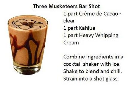 Bar Shots, Halloween Shots, Three Musketeers, Shot Recipes, Tequila Sunrise, Alcohol Drink Recipes, Alcohol Recipes, Getting Drunk, Heavy Whipping Cream