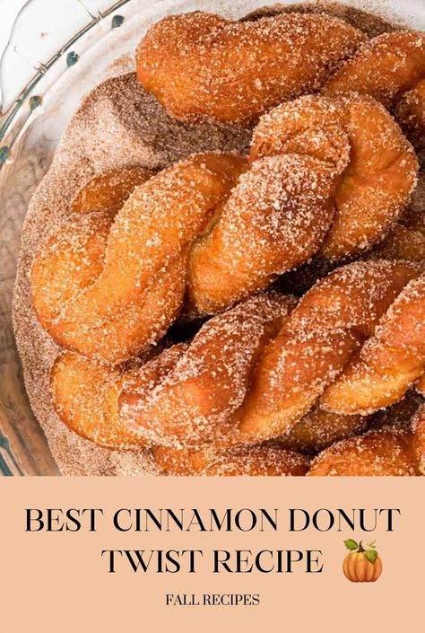 Experience the enchanting flavors of our Cinnamon Donut Twists recipe. These golden, perfectly spiced delights are a sensory treat, offering a sweet escape with every bite. Ideal for fall baking and dessert lovers alike. Cinnamon Donut Twist, Donut Whole Recipe, Sugar Twist Donut Recipe, Donut Twists Recipe, Cinnamon Sugar Twist Donut, Doughnut Recipes Homemade, Sweets To Sell Ideas, Cinnamon Twist Donut Recipe, Fall Donut Recipes