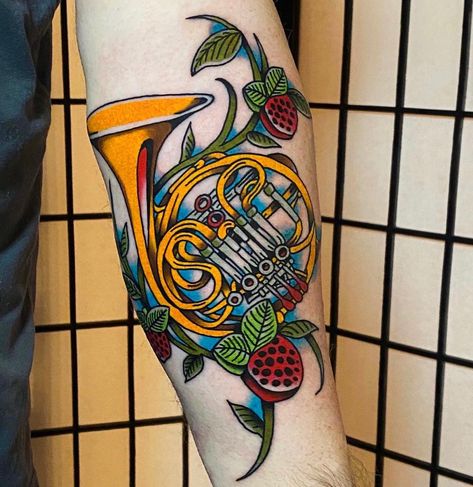 Horn Tattoo Design, French Horn Tattoo, Horn Tattoo, French Horns, French Horn, Custom Tattoo, First Tattoo, Beautiful Tattoos, Daily Inspiration