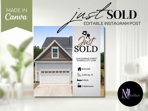 Canva Template, Social Media Posts Real Estate Instagram Post, Sold Real Estate, Real Estate Instagram, Just Sold, Personal Brand, Selling Real Estate, Media Content, Social Media Content, Estate Agents