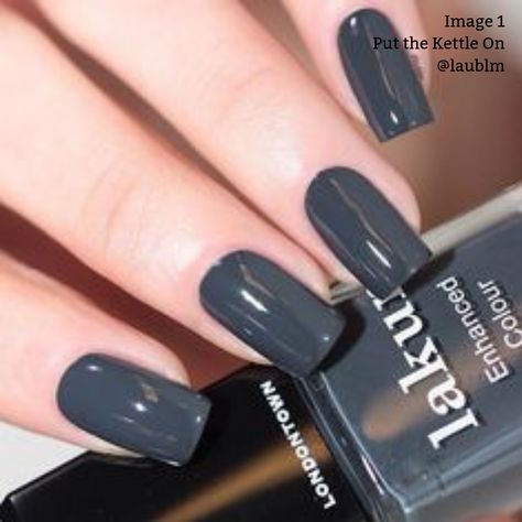 Shop our Put the Kettle On nail polish color at LondontownUSA.com - a clean, conscious beauty brand. Discover your new favorite nail polish colors today. Free shipping offer. Dark Grey Gel Nails, Grey Gel Nails Short, Grey Nail Colors, Gel Nails Short, Grey Gel Nails, Grey Nail, Grey Nail Polish, Gel Nails At Home, Nail Polish Bottles