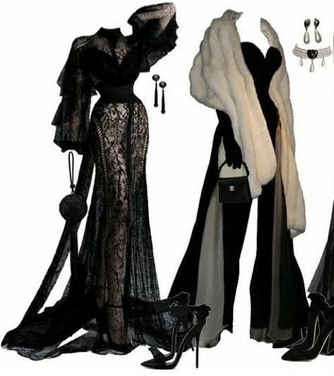 Aesthetic Villain Outfits, Goth Villain Outfit, Fur Dress Drawing, Cute Goth Outfit Ideas, Lilith Inspired Outfit, Cool Villain Outfits, Villain Clothes Design, Mafia Outfits For Women, Goth Mommy Outfits