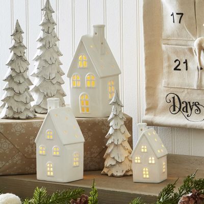 COZY WINTER WISHES | Shop Sales Events Antique Farmhouse Ceramic Village, Holly House, Christmas Village Houses, Led Tea Lights, Lantern Set, Holiday Village, Village House, Holiday Centerpieces, Ceramic Houses