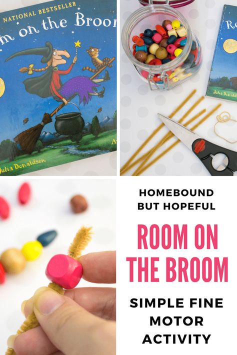 Here's a simple and fun fine motor activity for little fingers, inspired by the picture book No Room On The Broom. Perfect for a Halloween Story Time! #NoRoomOnTheBroom #Halloween #HalloweenStoryTime #KidLit #BeyondTheBook #FineMotor #SimpleCraft #KidsCrafts #KidsProjects Room On A Broom Activities For Kids, Room On The Broom Craft, Room On A Broom, Halloween Storytime, Modern Kitchen Gadgets, Tableware Ideas, Room On The Broom, Halloween Sensory, Fall Classroom