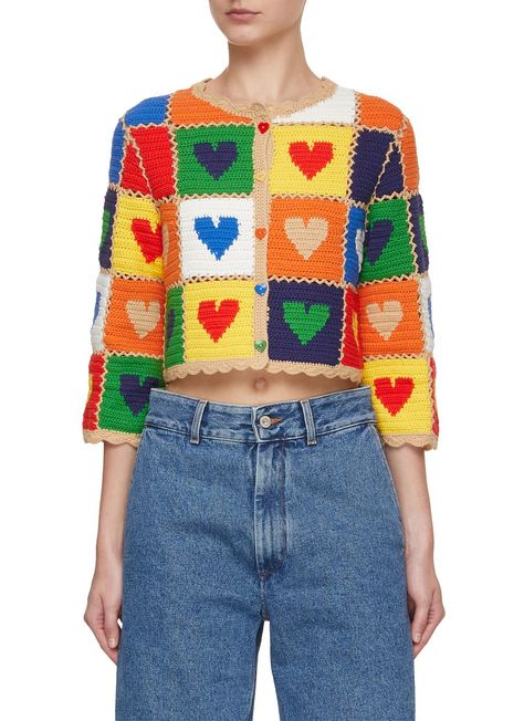 Crochet Heart Granny Square Cardigan, Heart Shape Crochet Pattern, Crochet Heart Cardigan, Squared Clothes, Granny Square Sweater, Heart Cardigan, Knitting Women Cardigan, Crochet Jacket, Crochet Items