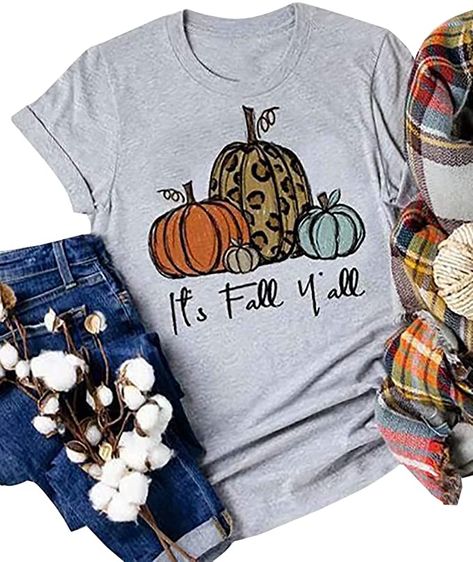 Amazon.com: Its Fall Yall Graphic Shirt Women Thanksgiving Pumpkin Splicing Sleeve Fall Shirt Tops Grey: Clothing Cheetah Pumpkin, Fall Graphic Tee, Its Fall Yall, Fall Graphic, Its Fall, Fall Yall, Fall Tee, Love Fall, Timor Leste