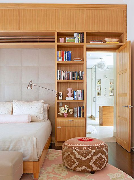 Bedroom Storage Bedroom Ideas With Shelves, Bedroom Wall Storage, Neutral Color Bedroom, Sleek Bedroom, Contemporary Style Bedroom, Doggy Door, Modern Decorating, Bedroom Built Ins, Ideas Habitaciones