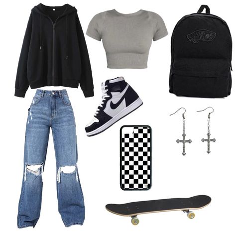 Skater girl outfit Skater Girl Aesthetic Outfits For School, Lizzy Aesthetic, Skater Outfit Ideas, Girl Skater Outfits, Skater Girl Outfits Summer, Skater Girl Outfits Aesthetic, Skater Aesthetic Outfits, Skater Girl Fits