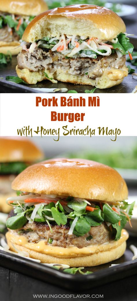 Pickled Carrots And Daikon, Banh Mi Burger, Pork Burgers Recipes, Vegan Vegetable Recipes, Vietnamese Sandwich, Ground Pork Recipes, Sandwhich Recipes, Brioche Bun, Cucumber Slices